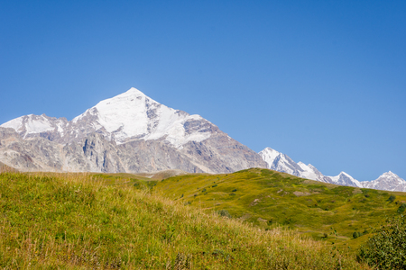 Scenic mountains and high snow peaks surrounding Svaneti, Georgiaの写真素材