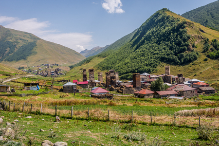 Ushguli village with typical old towers,Svaneti, Georgiaの写真素材