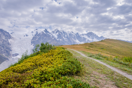 Scenic mountains in Svaneti region in early morning light, Georgiaの写真素材