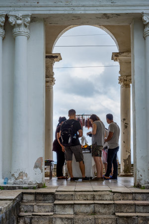 Batumi, Georgia - August 27, 2017: Lady selling churchkhela and other georgian delights at the train station.のeditorial素材