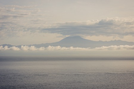 View to Teide mountain and Tenerife island from La Gomeraの写真素材