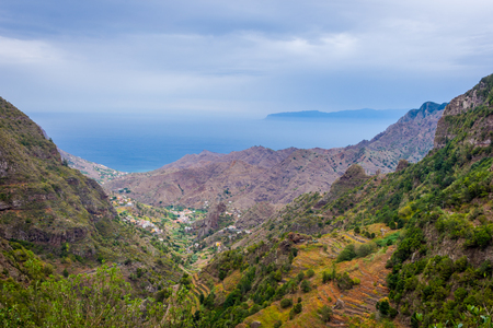 Scenic view over terraces and volcanic landscape of La Gomera, Canary islandsの写真素材
