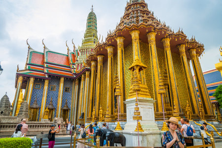 Bangkok, Thailand - Sep 11, 2015: People visiting Wat Phra Kaew, Emerald Buddha temple, Bangkok