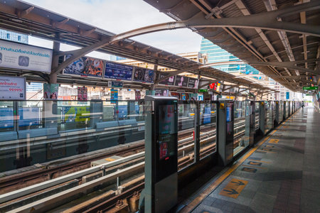 Bangkok, Thailand - Sept 13, 2015: Protected metro station, public transport in Bangkokのeditorial素材