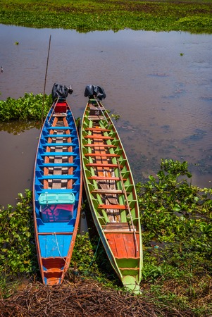 Colorful boats on Songkhla lake, Thailandの写真素材
