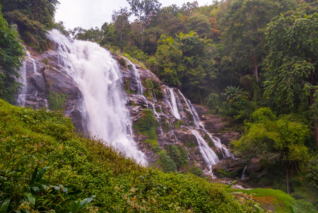 Wachirathan waterfall, Doi inthanon national park, Thailandの写真素材