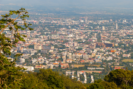 View over Chiang Mai city skyline, Thailandの写真素材