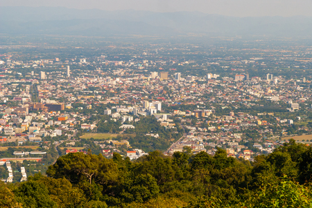 View over Chiang Mai city skyline, Thailandの写真素材