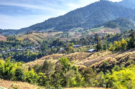 Small village in countryside near Pai, Thailandの写真素材