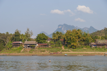 View towards Luang Prabang from the river, Laosの写真素材
