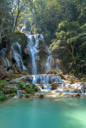 Turquoise water of Kuang Si waterfall, Luang Prabang, Laosの写真素材