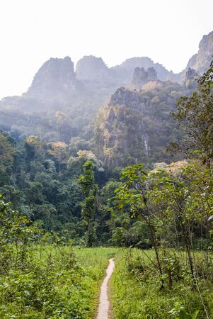 Scenic karst mountains surrounding Vang Vieng, Laosの写真素材
