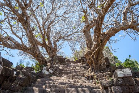 Old stairs at Wat Phou temple, Laosの写真素材