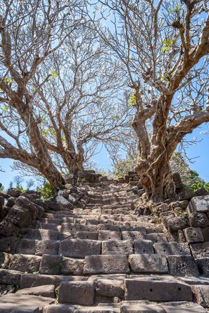 Old stairs at Wat Phou temple, Laosの写真素材