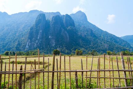 Scenic hills of karst landscape, Laosの写真素材