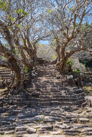 Old stairs at Wat Phou temple, Laosの写真素材