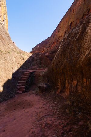 Facade of the underground church in Lalibela, Ethiopiaの写真素材