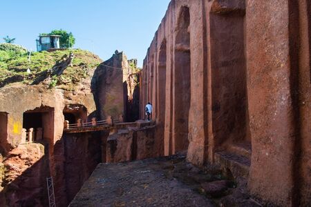 Lalibela, Ethiopia - Nov 2018: View on underground churches in Lalibela, Ethiopiaの写真素材