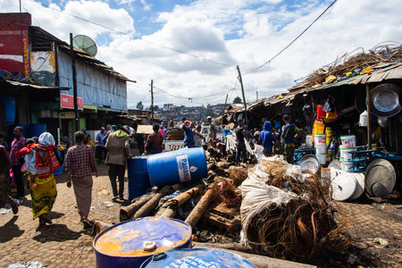 Addis Ababa, Ethiopia - Nov 2018: Mercato - large open air market considered to be the biggest market in Africa to sell and buy goodsのeditorial素材