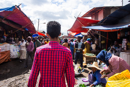 Addis Ababa, Ethiopia - Nov 2018: Mercato - large open air market considered to be the biggest market in Africa to sell and buy goodsのeditorial素材