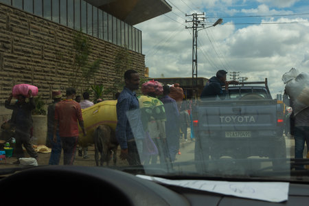 Addis Ababa, Ethiopia - Nov 2018: Driving thru Mercato - large open air market considered to be the biggest market in Africa to sell and buy goodsのeditorial素材
