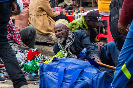 Addis Ababa, Ethiopia - Nov 2018: Driving thru Mercato - large open air market considered to be the biggest market in Africa to sell and buy goodsのeditorial素材