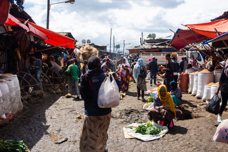 Addis Ababa, Ethiopia - Nov 2018: Mercato - large open air market considered to be the biggest market in Africa to sell and buy goodsのeditorial素材