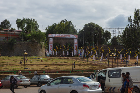 Addis Ababa, Ethiopia - Nov 2018: Great Ethiopian run expo at Meskel square. Great Ethiopian Run is the biggest running event in Africaのeditorial素材