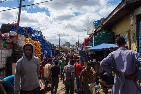 Addis Ababa, Ethiopia - Nov 2018: Mercato - large open air market considered to be the biggest market in Africa to sell and buy goodsのeditorial素材