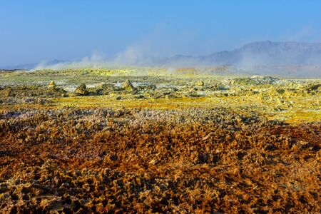 Colorful landscape of Dallol terrestrial hydrothermal system in Danakil desert, Ethiopiaの写真素材