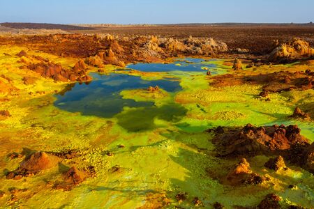 Color ponds of surreal Dallol desert landscape, Danakil, Ethiopiaの写真素材