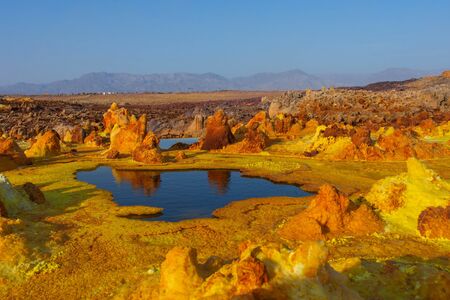 Color ponds of surreal Dallol desert landscape, Danakil, Ethiopiaの写真素材