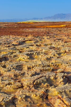 Surreal Dallol desert landscape ground close up, Danakil, Ethiopiaの写真素材