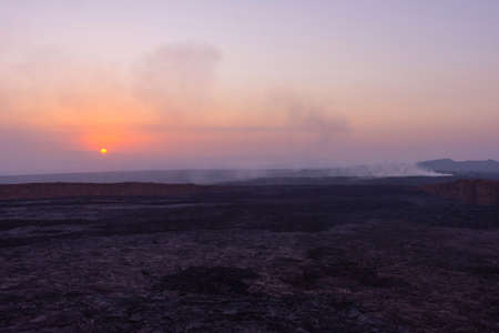 Lava landscape in sunrise at Erta Ale volcanic crater, Ethiopiaの写真素材