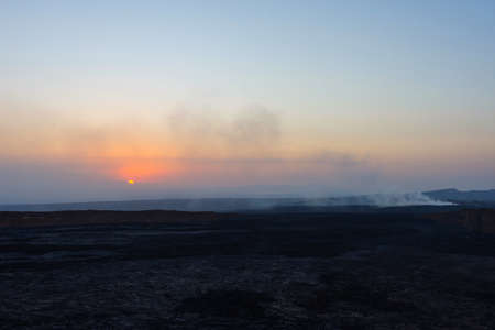 Lava landscape in sunrise at Erta Ale volcanic crater, Ethiopiaの写真素材