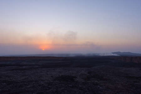 Lava landscape in sunrise at Erta Ale volcanic crater, Ethiopiaの写真素材
