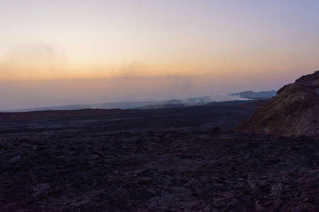 Lava in sunrise at Erta Ale volcanic crater, Ethiopiaの写真素材