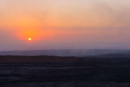 Lava landscape in sunrise at Erta Ale volcanic crater, Ethiopiaの写真素材