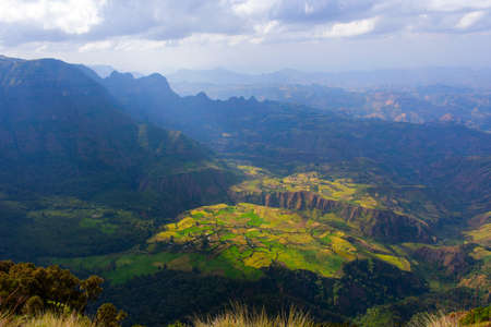 View over landscape of Simien Mountains National park, Ethiopiaの写真素材