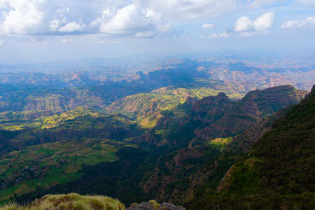 View over landscape of Simien Mountains National park, Ethiopiaの写真素材