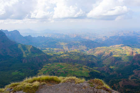 View over landscape of Simien Mountains National park, Ethiopiaの写真素材
