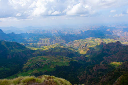 View over landscape of Simien Mountains National park, Ethiopiaの写真素材