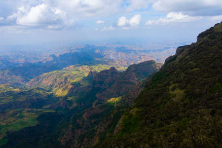View over landscape of Simien Mountains National park, Ethiopiaの写真素材