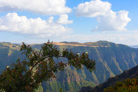 View over landscape of Simien Mountains National park, Ethiopiaの写真素材