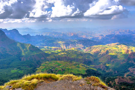 View over landscape of Simien Mountains National park, Ethiopiaの写真素材