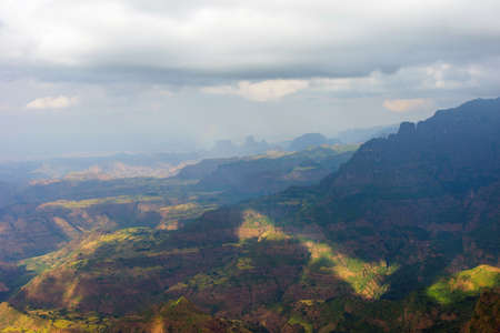 View over landscape of Simien Mountains National park, Ethiopiaの写真素材