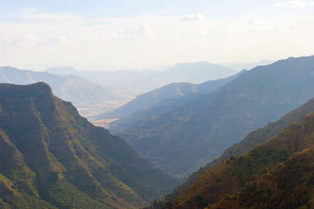 View over landscape of Simien Mountains National park, Ethiopiaの写真素材