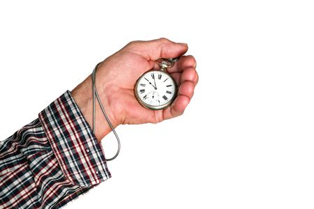 Mature man holding a vintage watch の写真素材