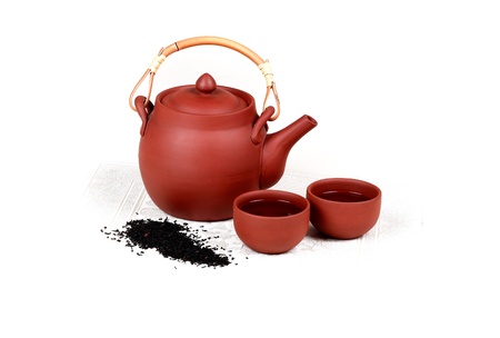 Clay tea set isolated の写真素材