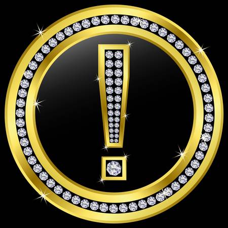 Exclamation icon, golden button with diamondsのイラスト素材